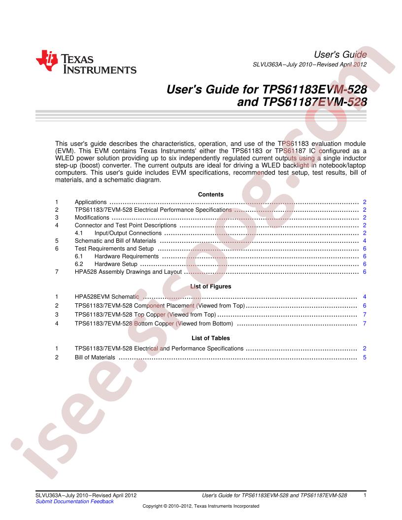 TPS61183/87EVM-528 User Guide