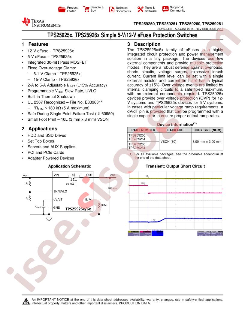 TPS25925x, TPS25926x Datasheet