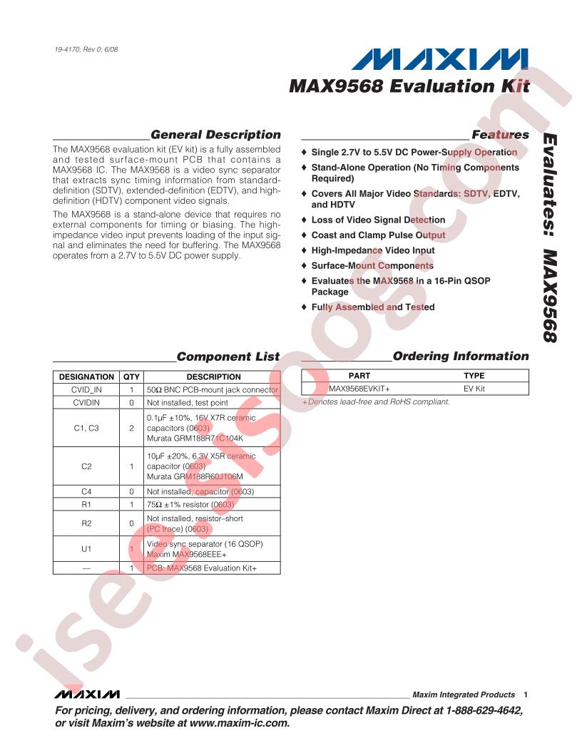 MAX9568 Eval Kit