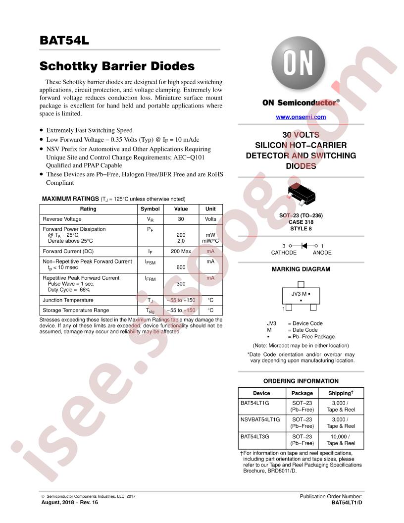 NSV,BAT54L Datasheet