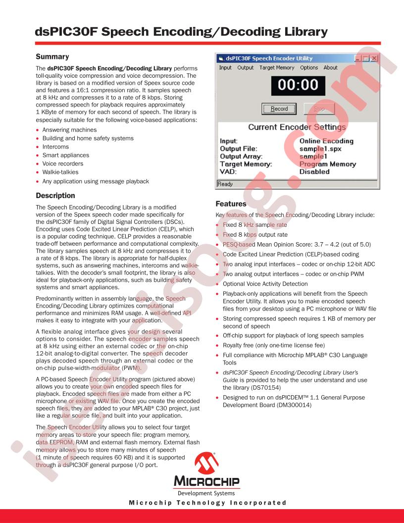DSPIC30F Speech Encoding, Decoding Library