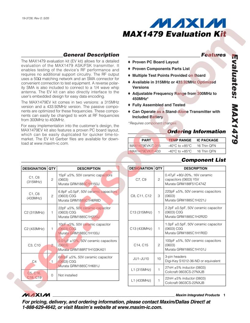 MAX1479 Eval Kit