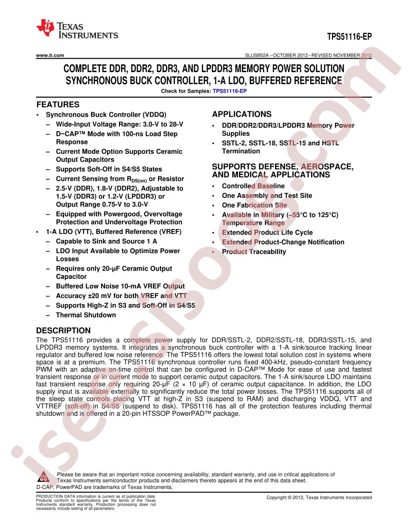 TPS51116-EP Datasheet