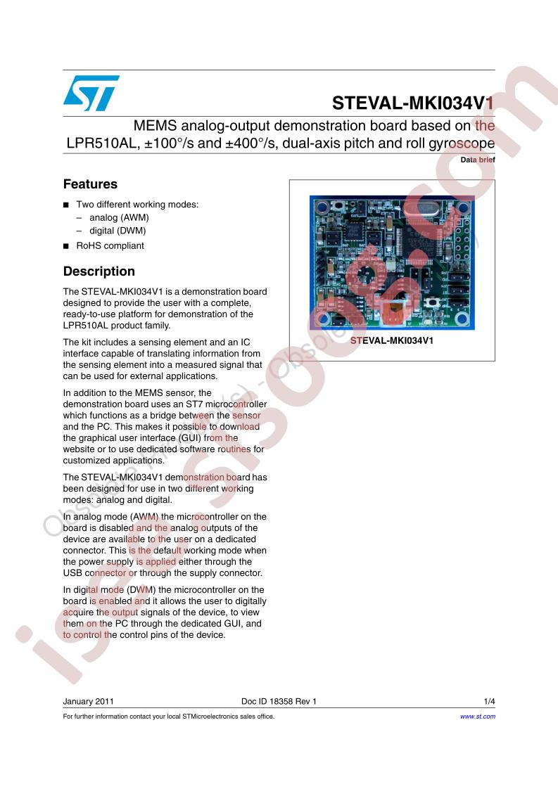 STEVAL-MKI034V1 Data Brief