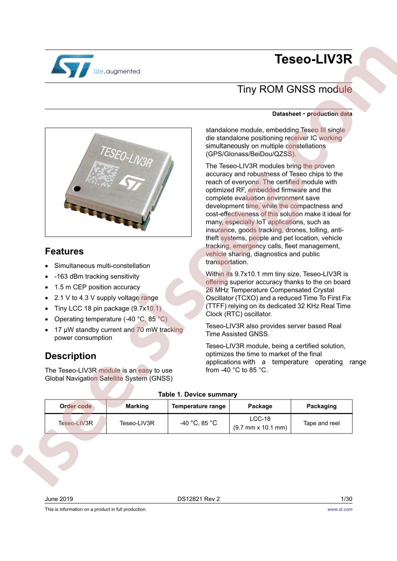 TESEO-LIV3R Datasheet