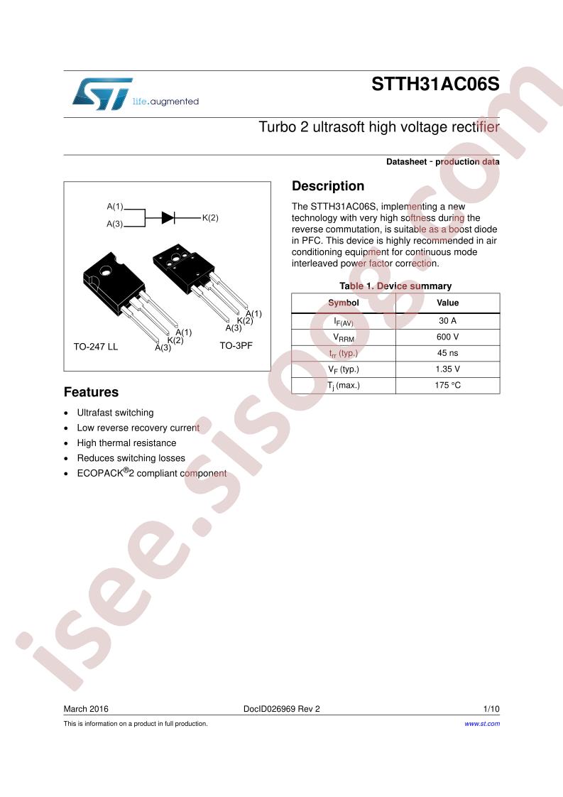 STTH31AC06S Datasheet