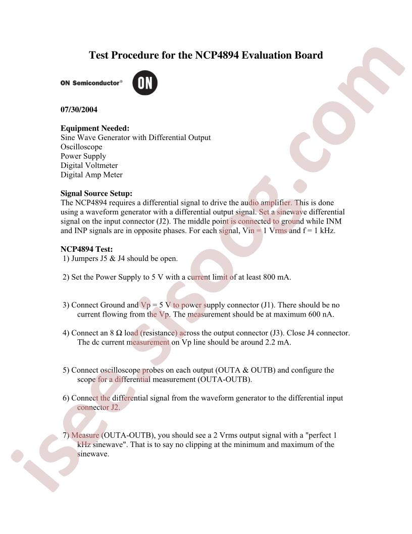 NCP4894 EVB Test Procedure