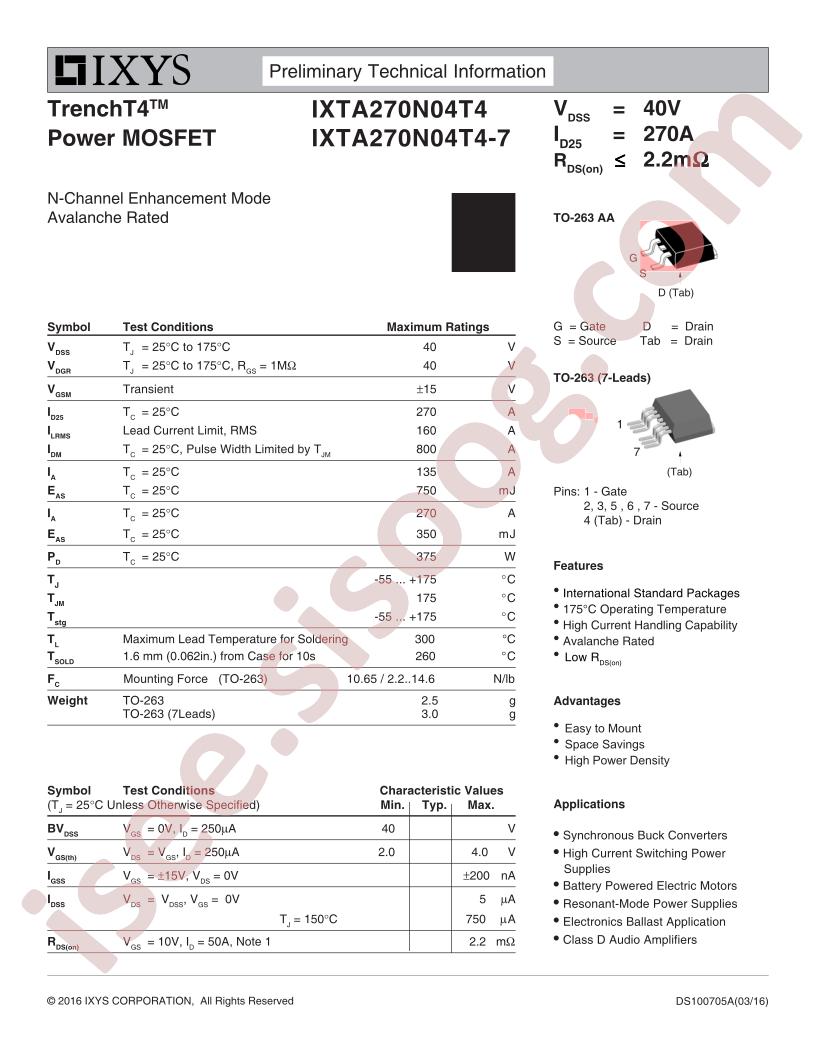 IXTA270N04T4(-7) Preliminary