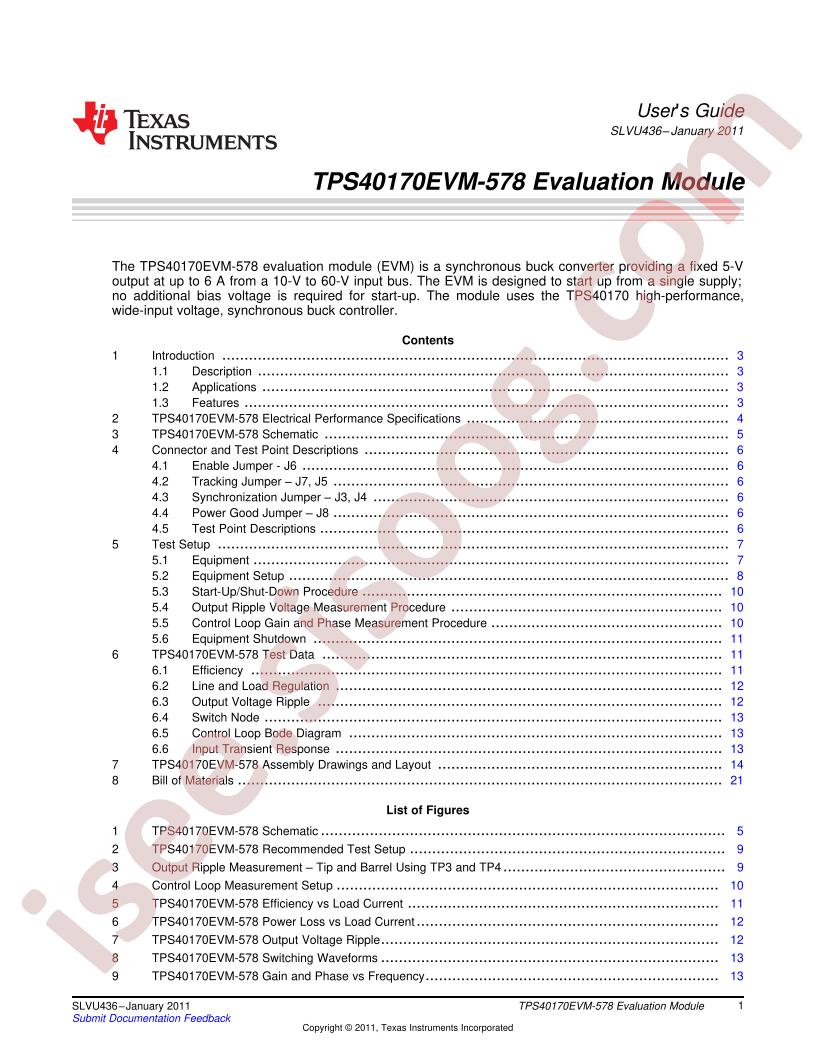 TPS40170EVM-578 User Guide