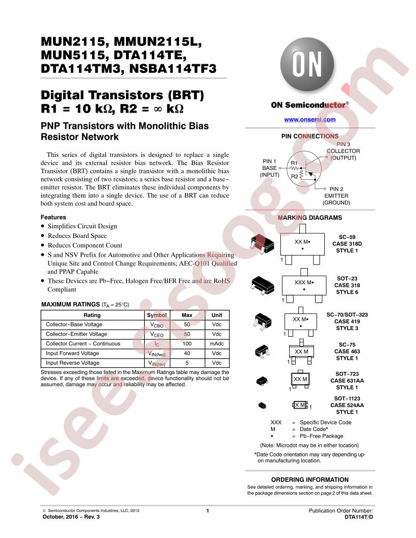 MUN(2,5)115, MMUN2115L, DTA114Txx, NSBA114TF3