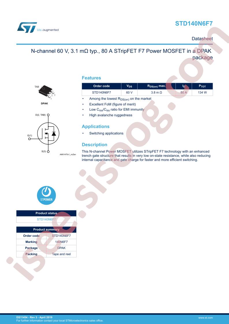 STD140N6F7 Datasheet