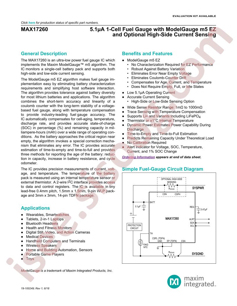 MAX17260 Datasheet