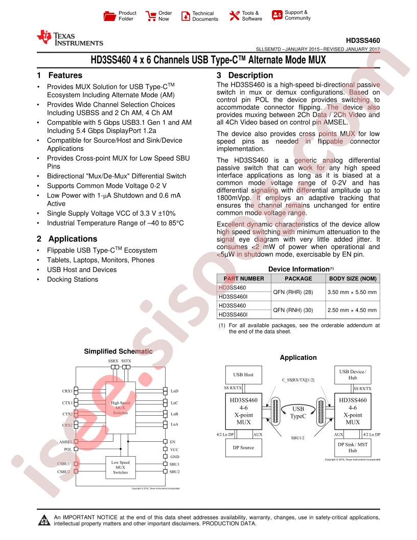 HD3SS460 Datasheet