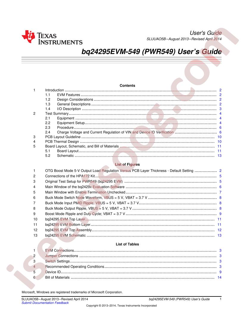 BQ24295EVM-549 User Guide