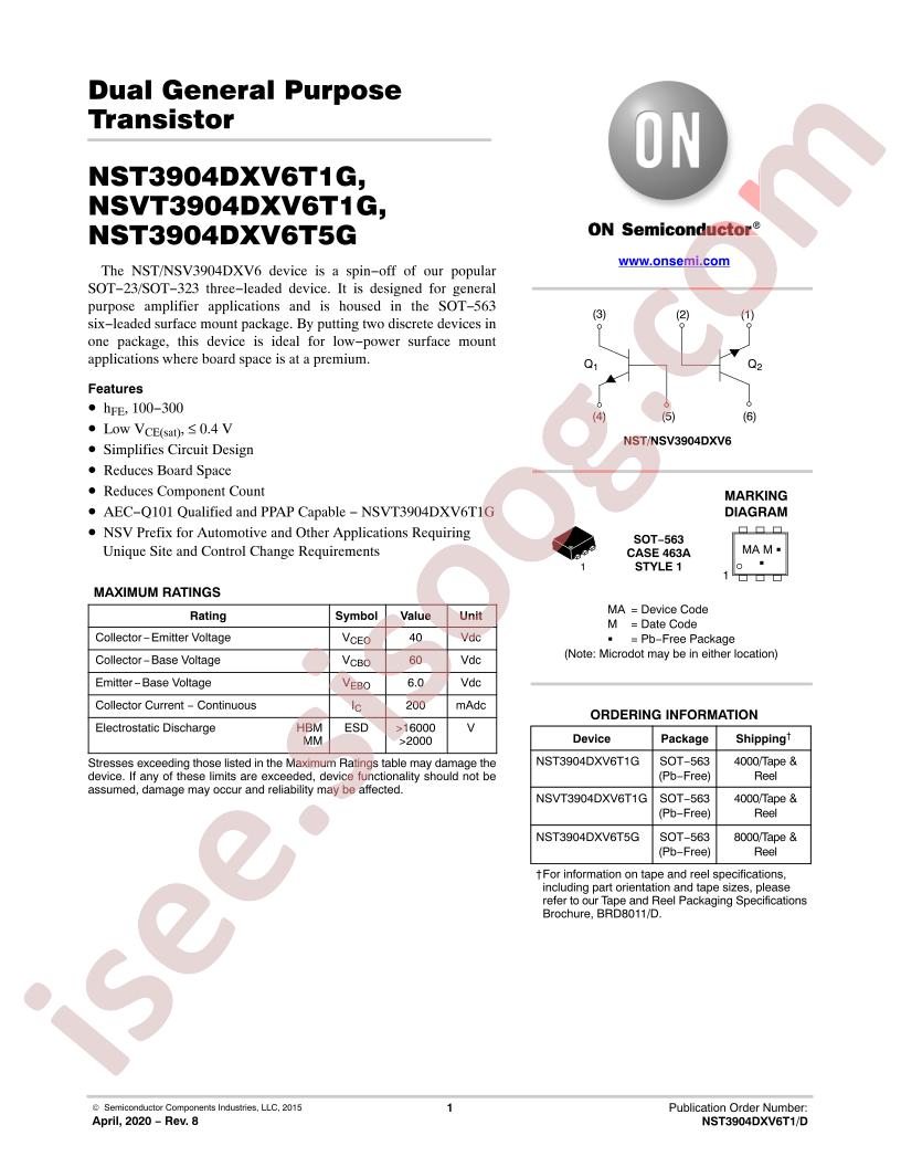 NST(V)3904DXV6T(1,5), SNST3904DXV6T5G