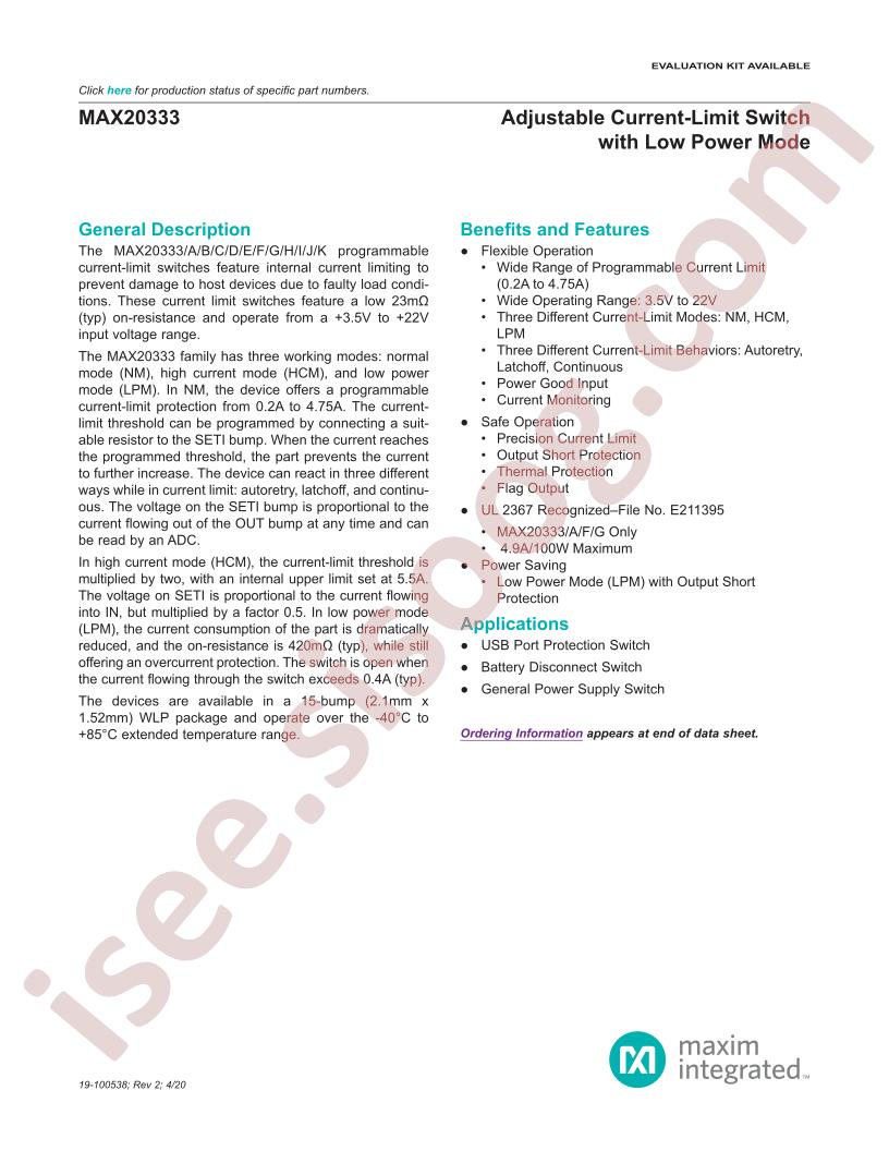 MAX20333 Datasheet