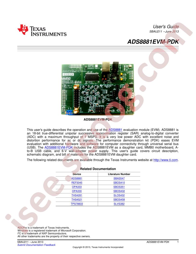 ADS8881EVM-PDK User Guide