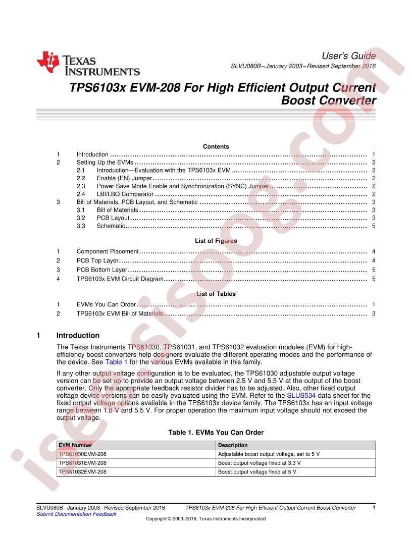 TPS6103x EVM-208 Users Guide
