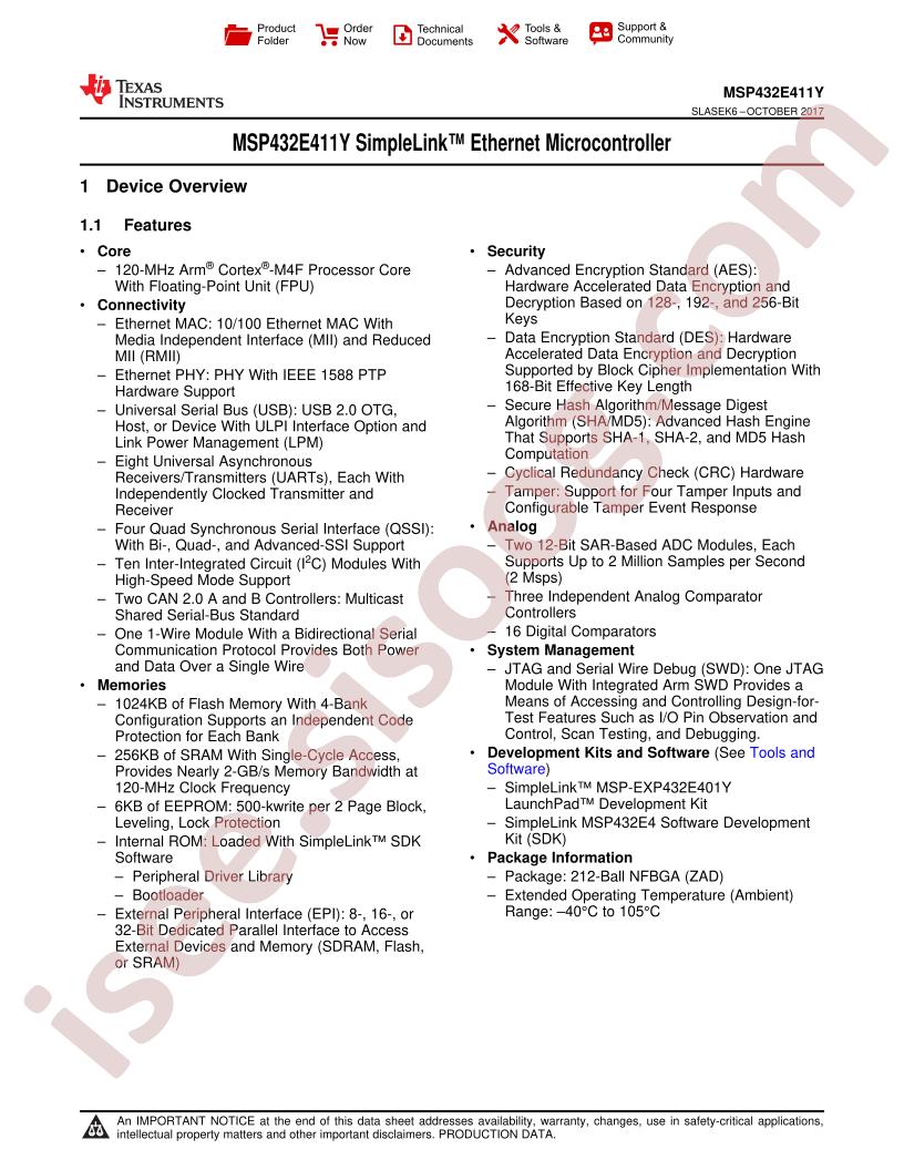 MSP432E411Y Datasheet