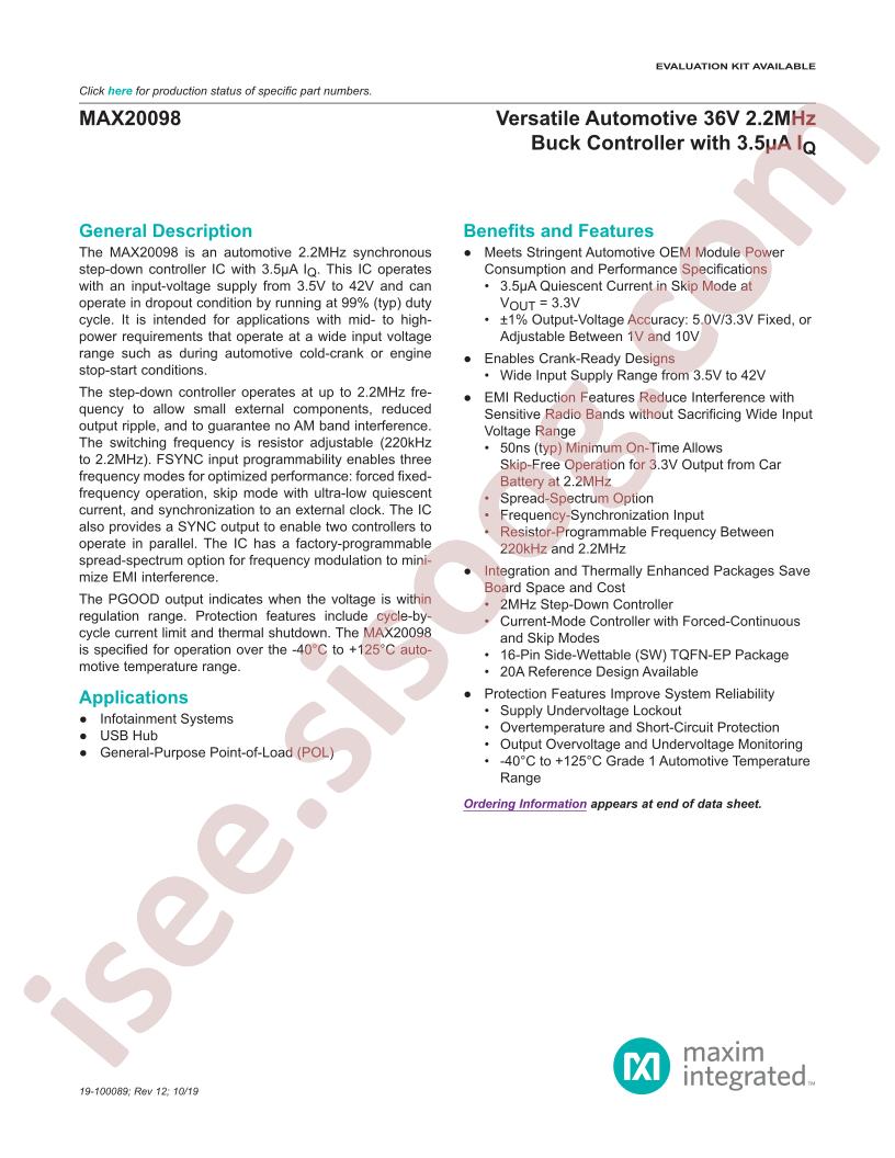 MAX20098 Abridged Datasheet