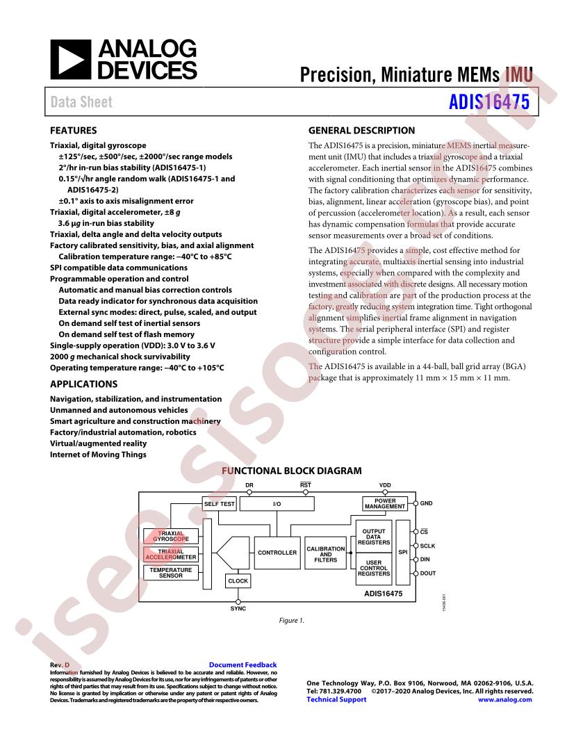 ADIS16475 Datasheet