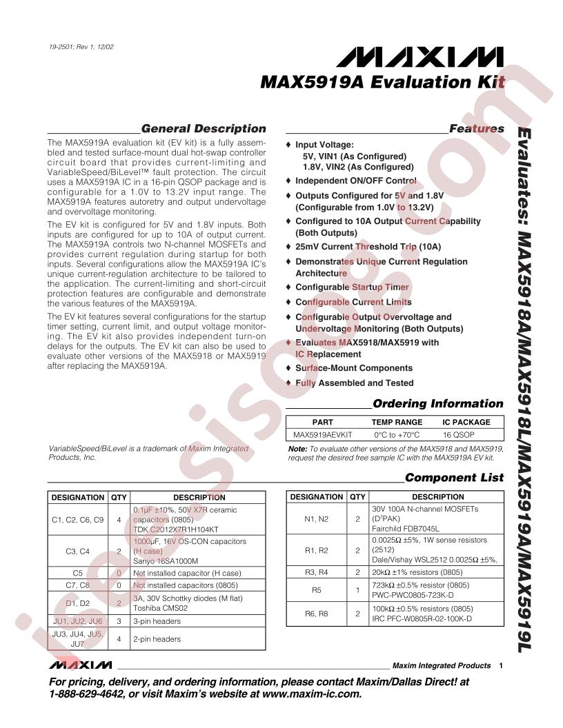 MAX5919A Evaluation Kit