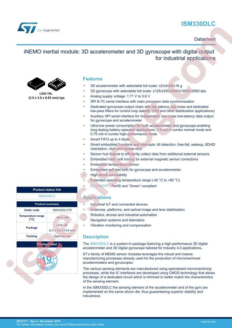 ISM330DLC Datasheet