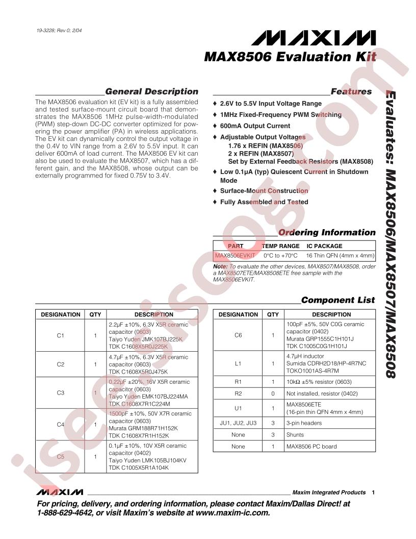MAX8506 Eval Kit