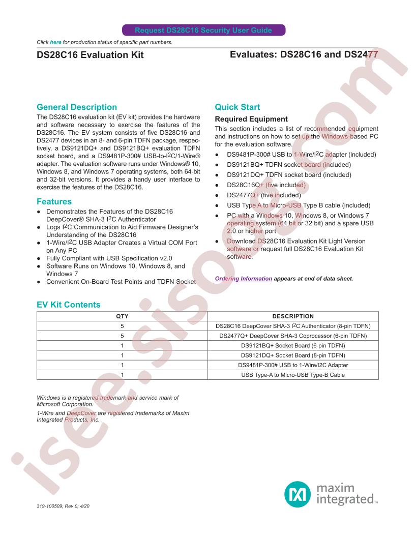 DS28C16 Evaluation Kit