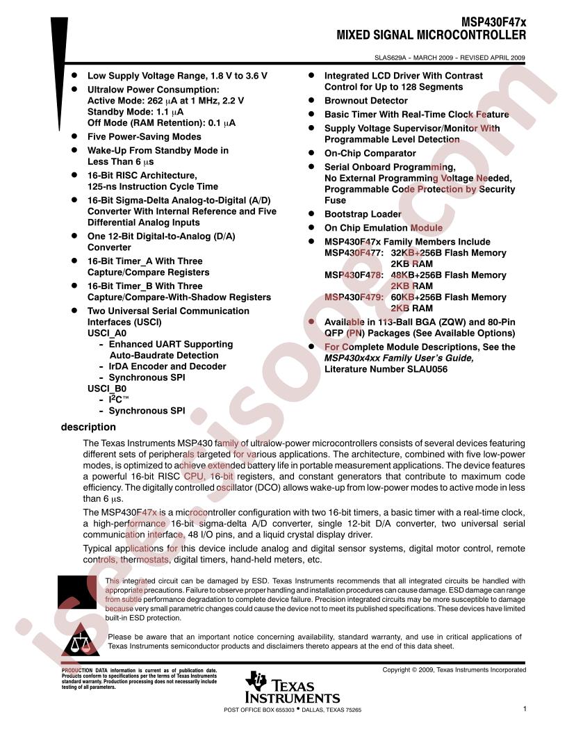 MSP430F47x Datasheet