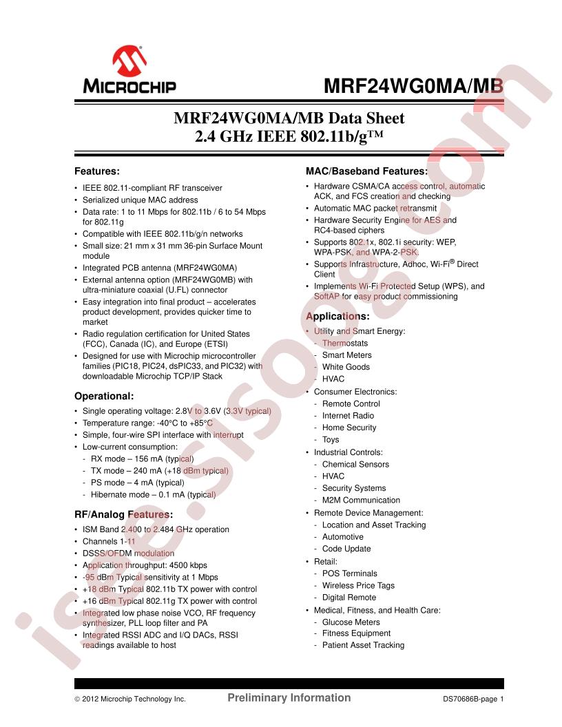 MRF24WG0MA, MB Datasheet