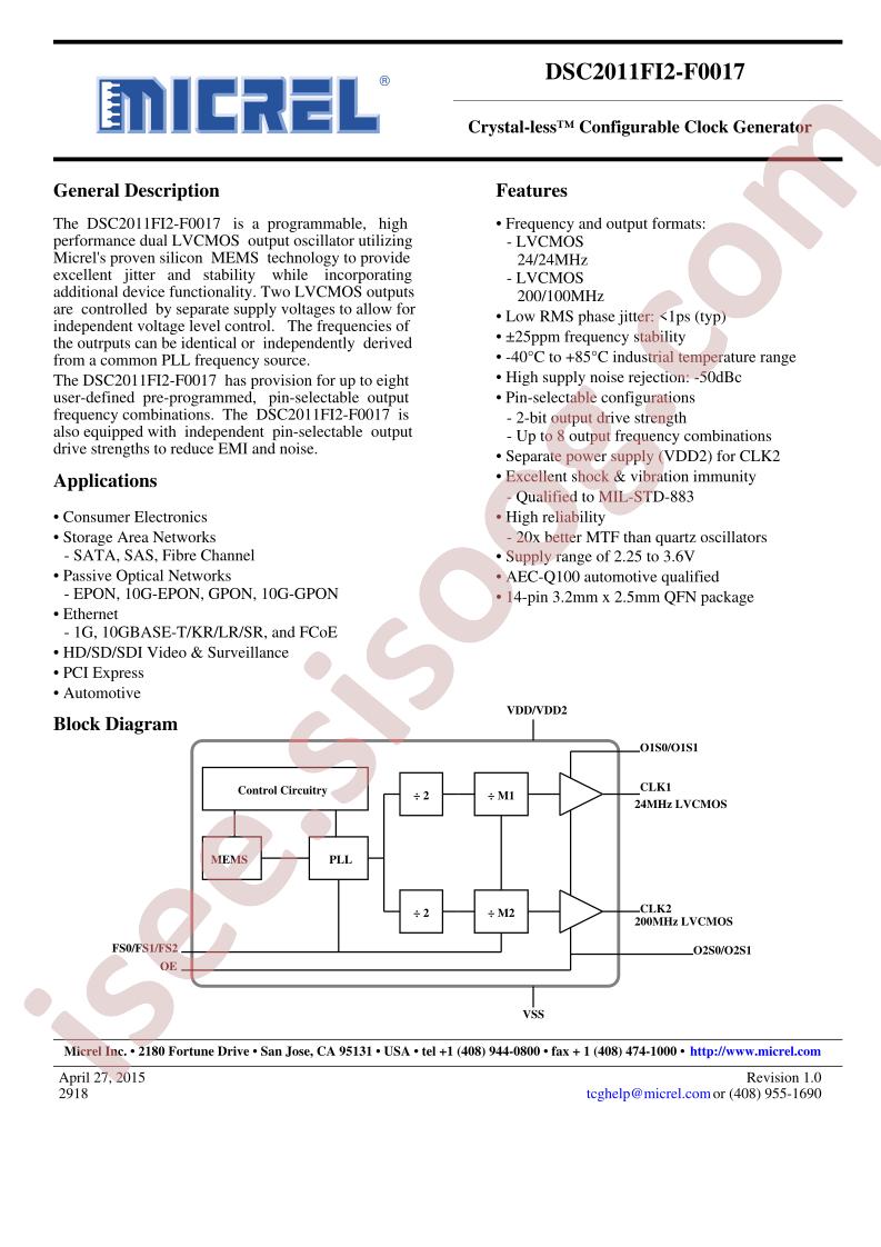 DSC2011FI2-F0017 Datasheet