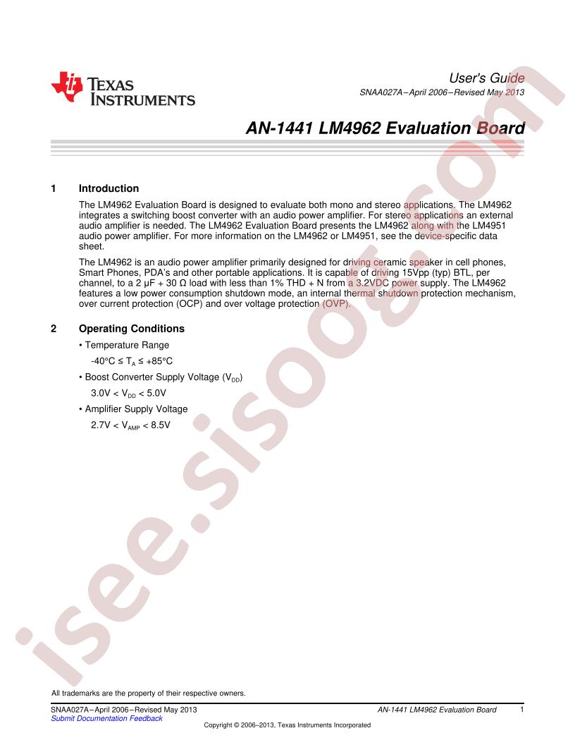 LM4962 Eval Brd Guide