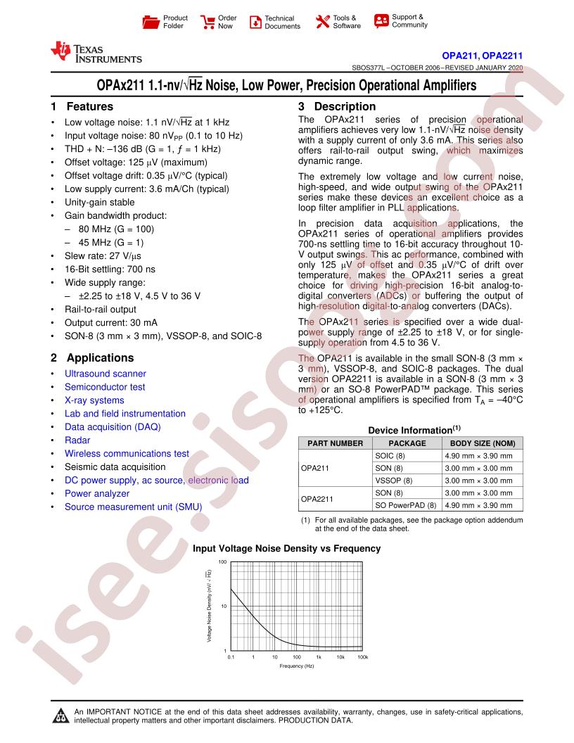 OPA211,2211 Datasheet