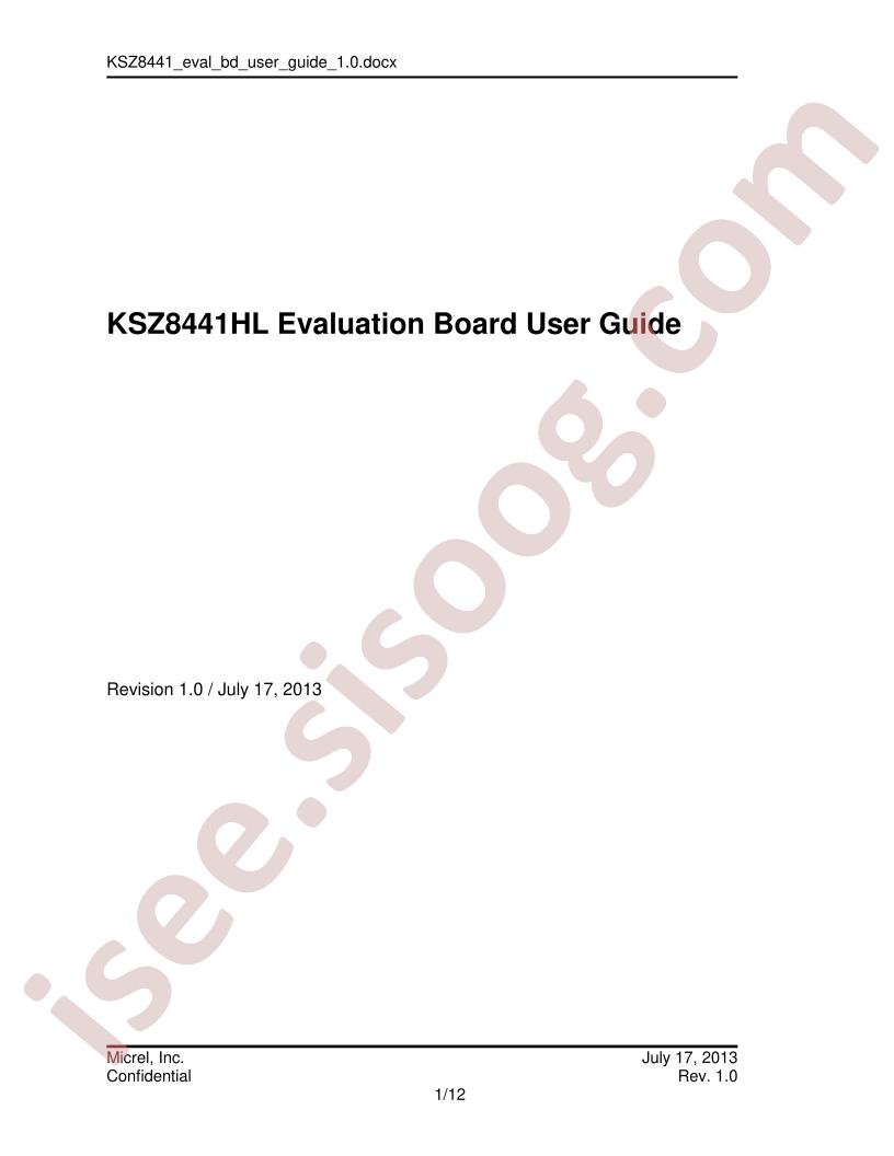 KSZ8441HL Eval Board User Guide