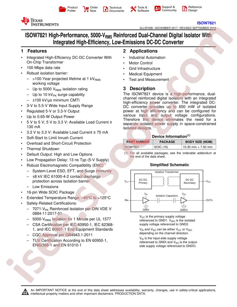 ISOW7821 Datasheet