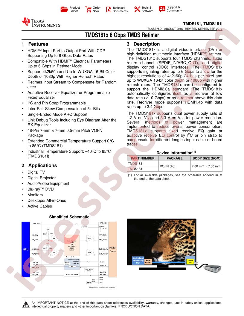 TMDS181(I) Datasheet
