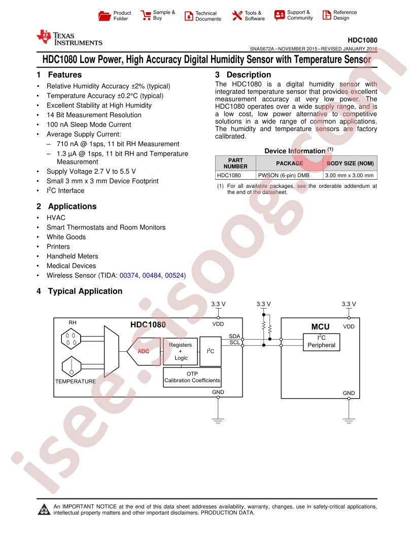 HDC1080 Datasheet
