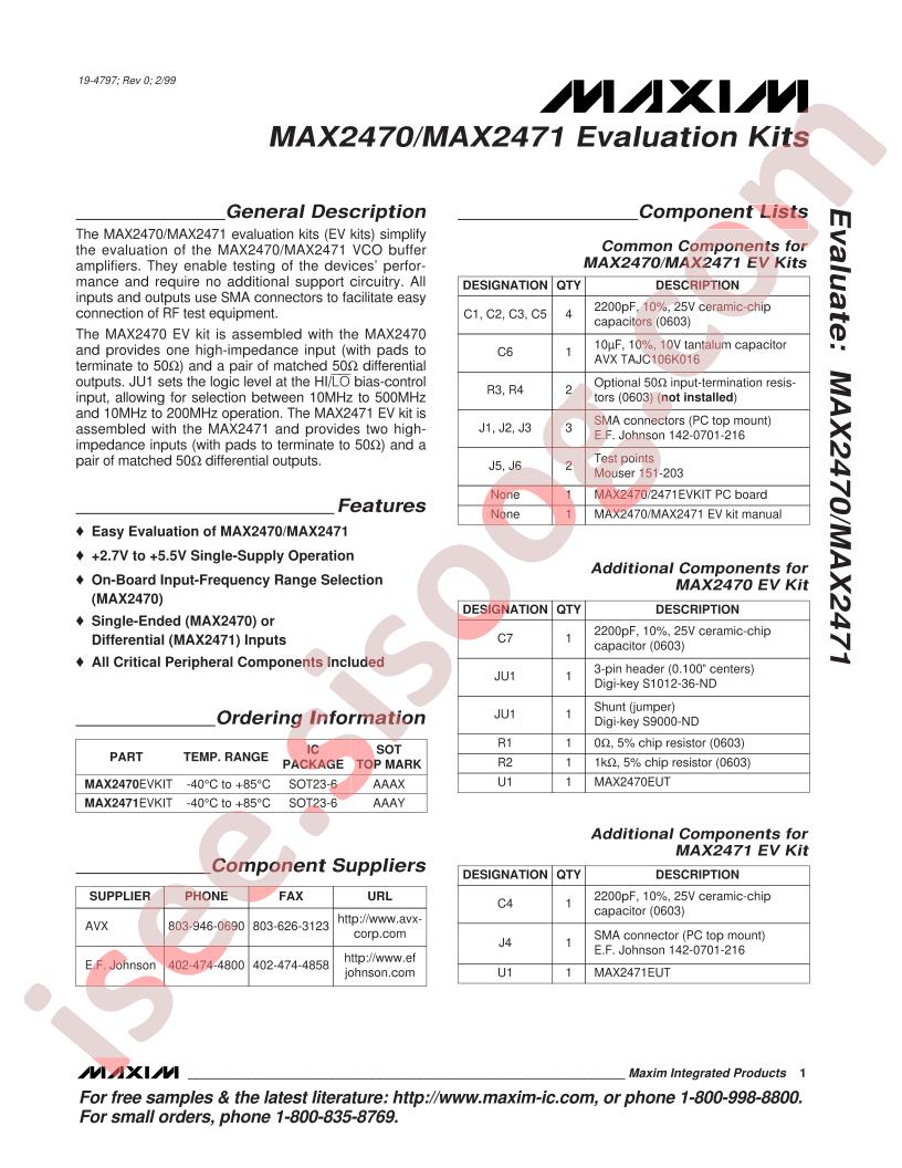 MAX2470/71 Eval Kits