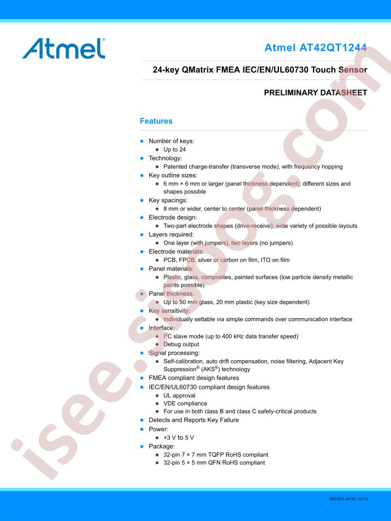 AT42QT1244 Preliminary Datasheet