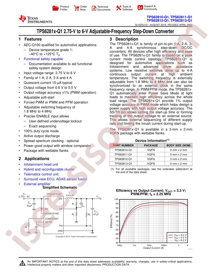 TPS62810-Q1,TPS62811-Q1,TPS62812-Q1,TPS62813-Q1