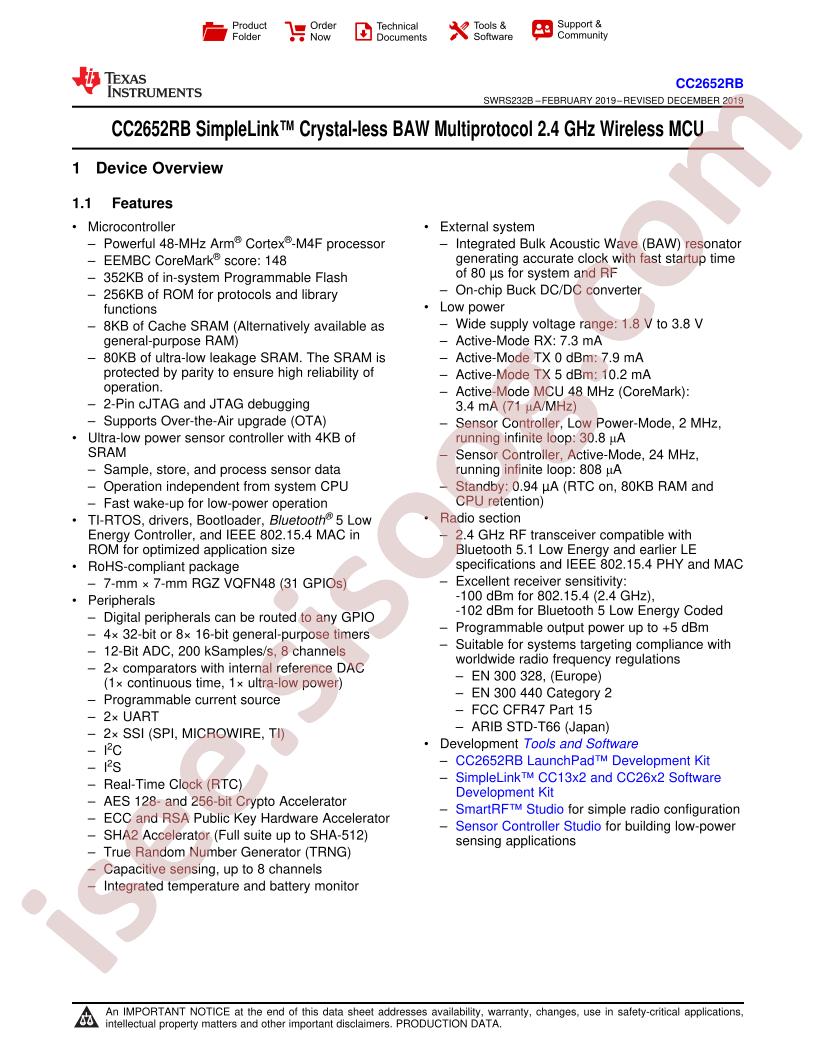CC2652RB Datasheet