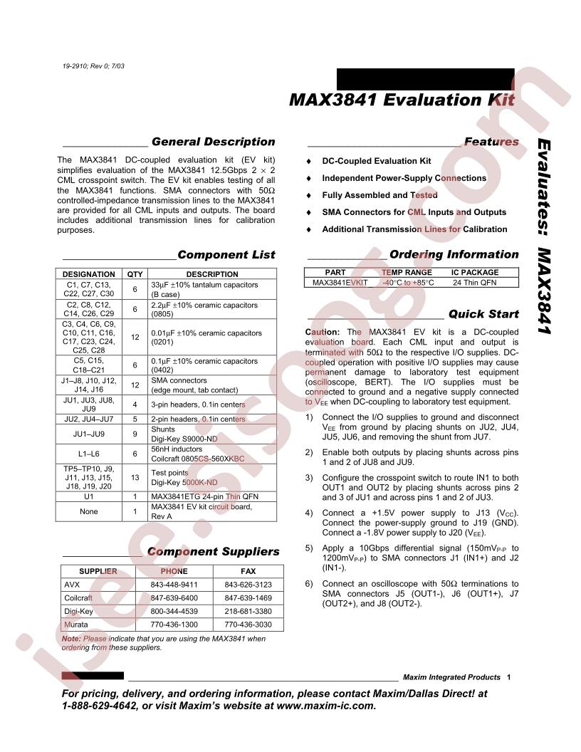 MAX3841 Evaluation Kit