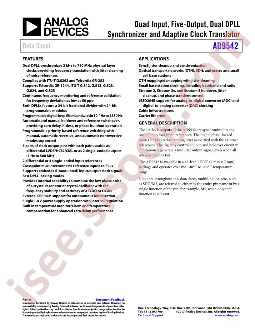 AD9542 Datasheet