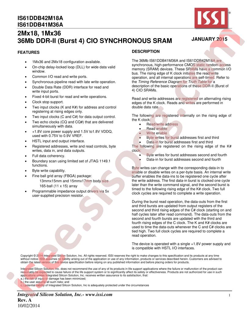 36Mb DDR-II CIO Synch SRAMs
