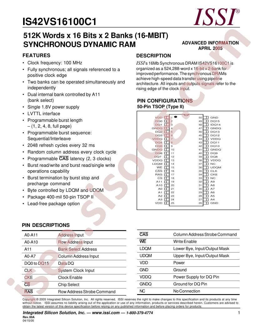 IS42VS16100C1