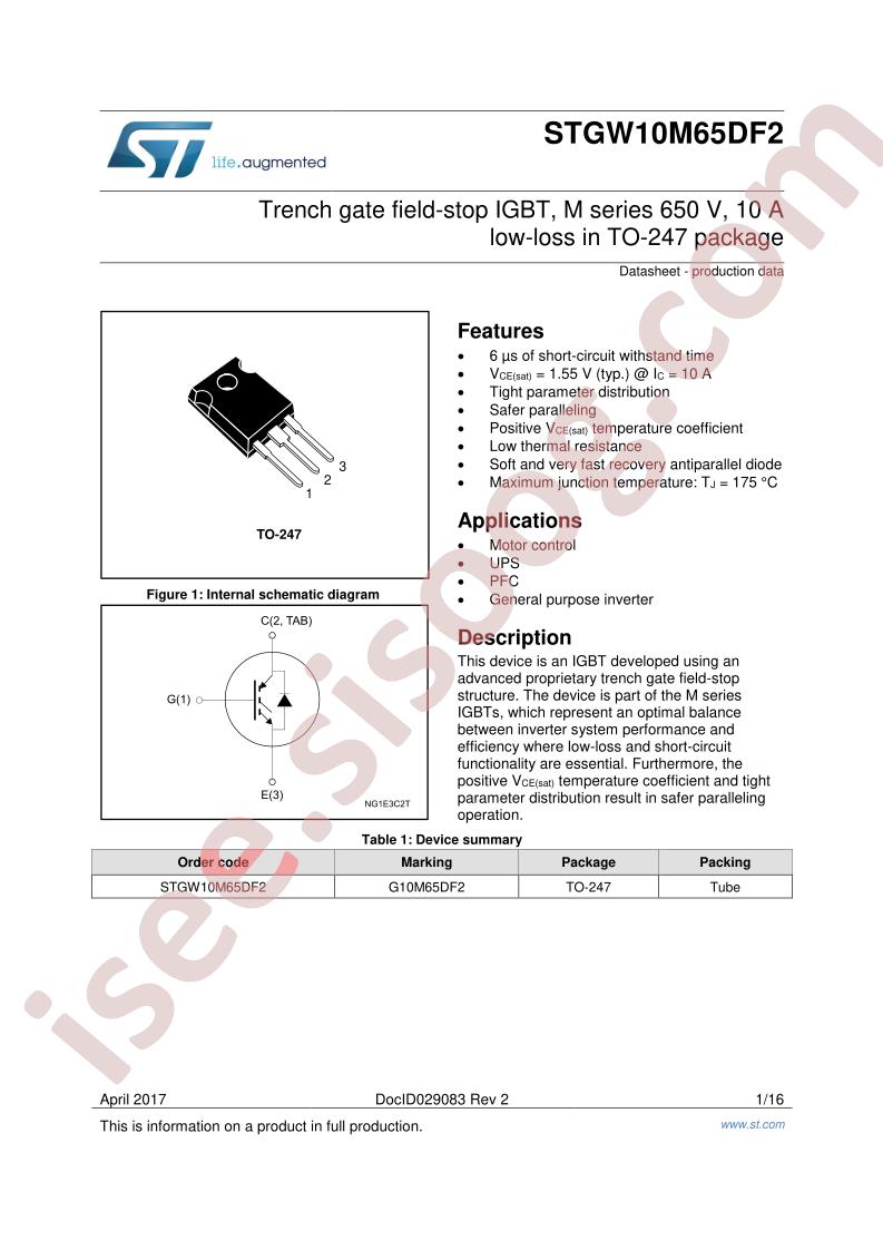 STGW10M65DF2 Datasheet