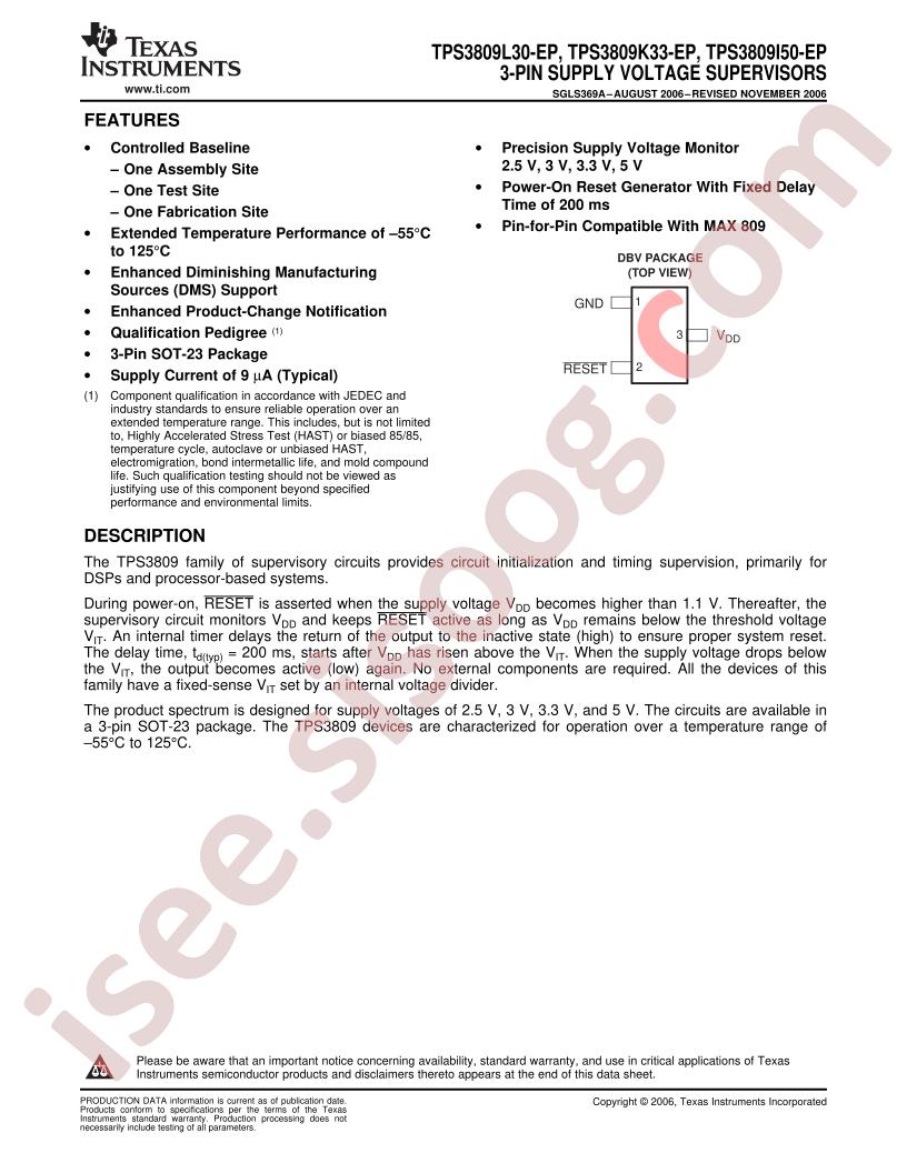 TPS3809L30/K33/I50-EP