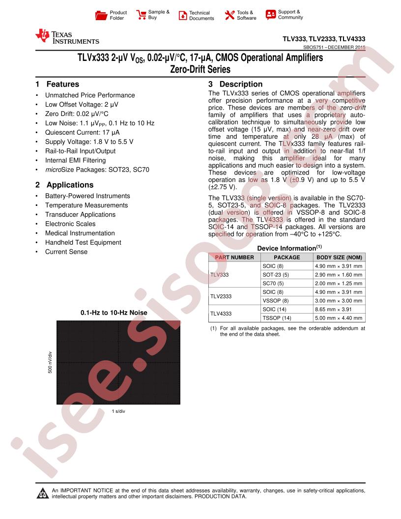 TLV333, 2333, 4333 Datasheet