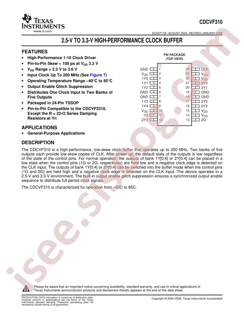 CDCVF310 Datasheet